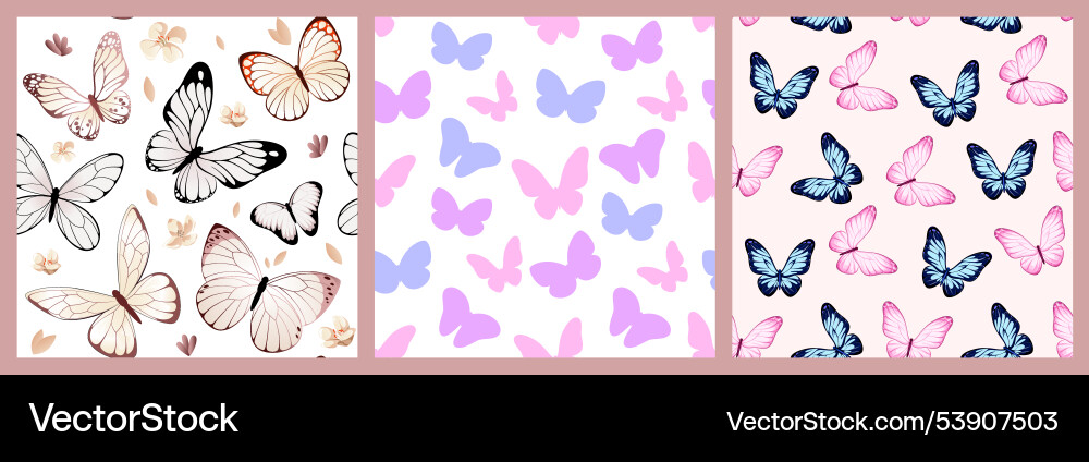 A set of seamless patterns with butterflies A set of seamless patterns with butterflies vector image