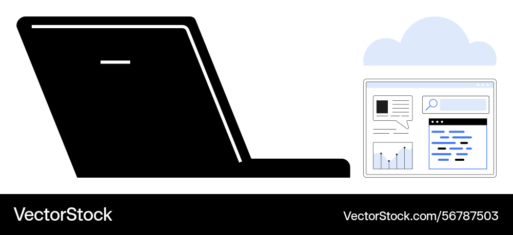 Cloud-based data access via laptop and file Vector Image