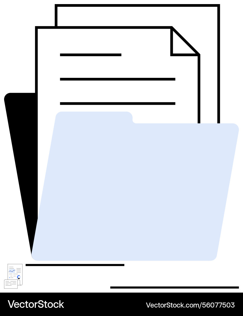 Folder with stacked papers representing document Folder with stacked papers representing document Vector Image