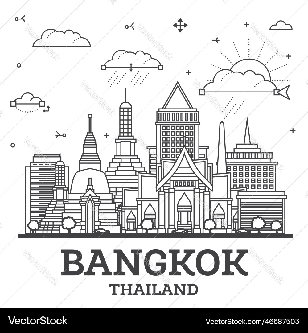 Outline bangkok thailand city skyline with modern Outline bangkok thailand city skyline with modern vector image