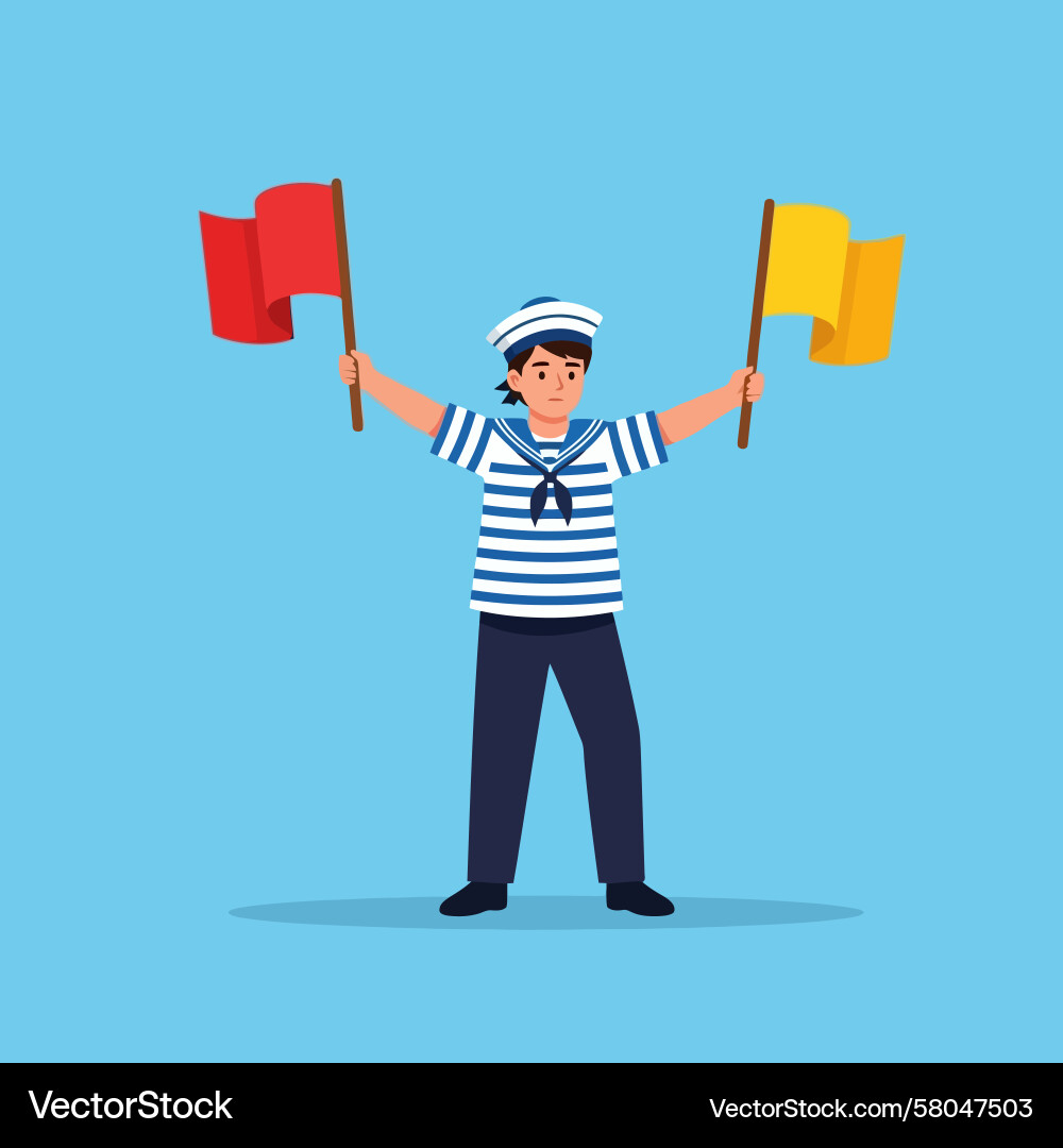 Sailor Signaling with Semaphore Flags Vector Image