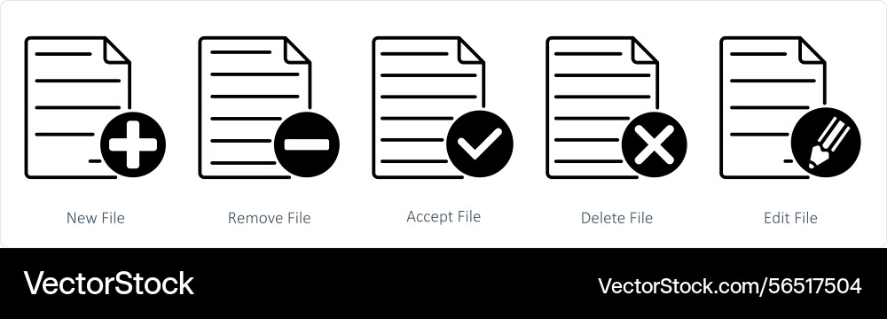 A set of 5 files icons as new file remove vector image