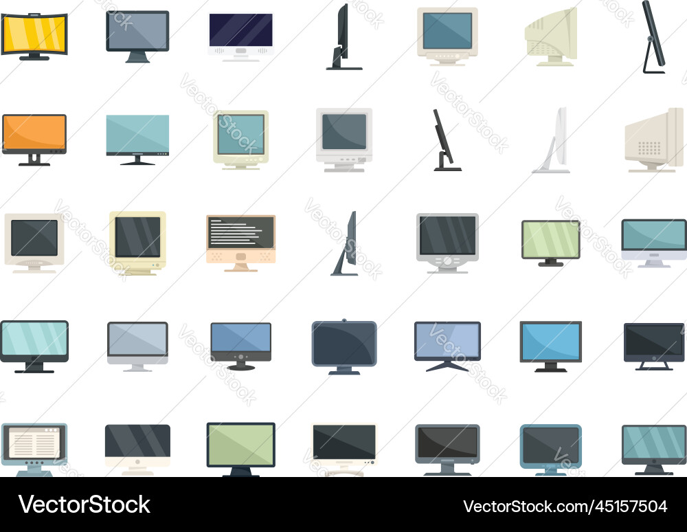 Monitor icons set flat computer screen Monitor icons set flat computer screen vector image