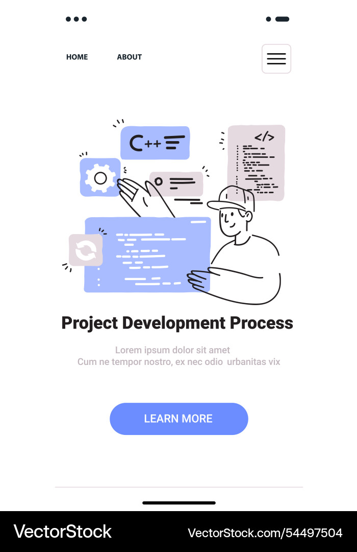 Project development process concept with developer Project development process concept with developer vector image