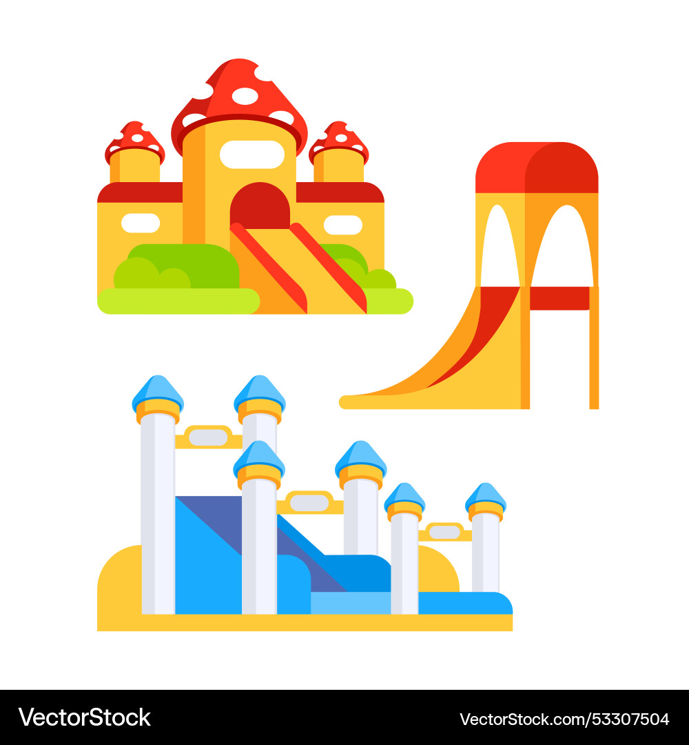 Set of inflatable slides in cartoon style Set of inflatable slides in cartoon style vector image