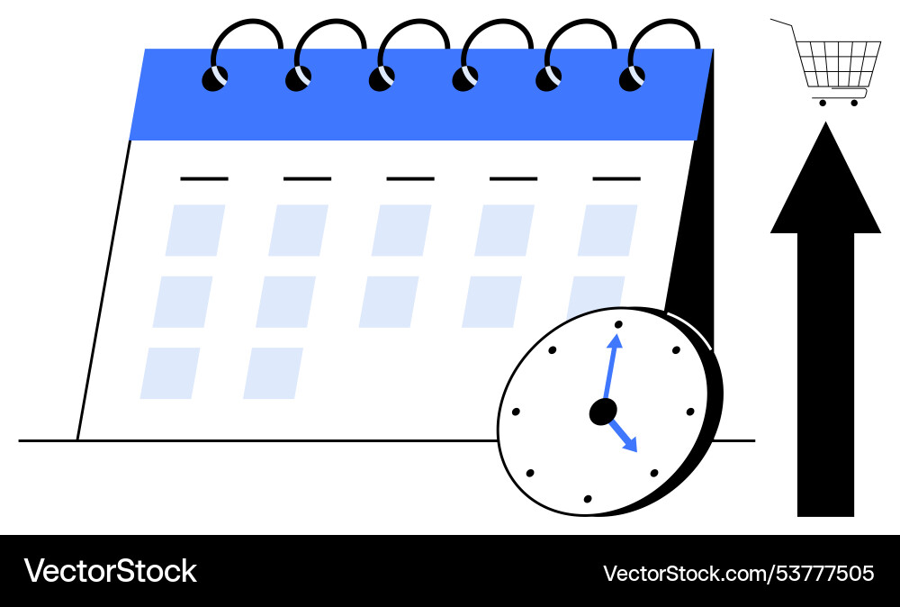 Modern calendar with clock and shopping cart icon Modern calendar with clock and shopping cart icon vector image