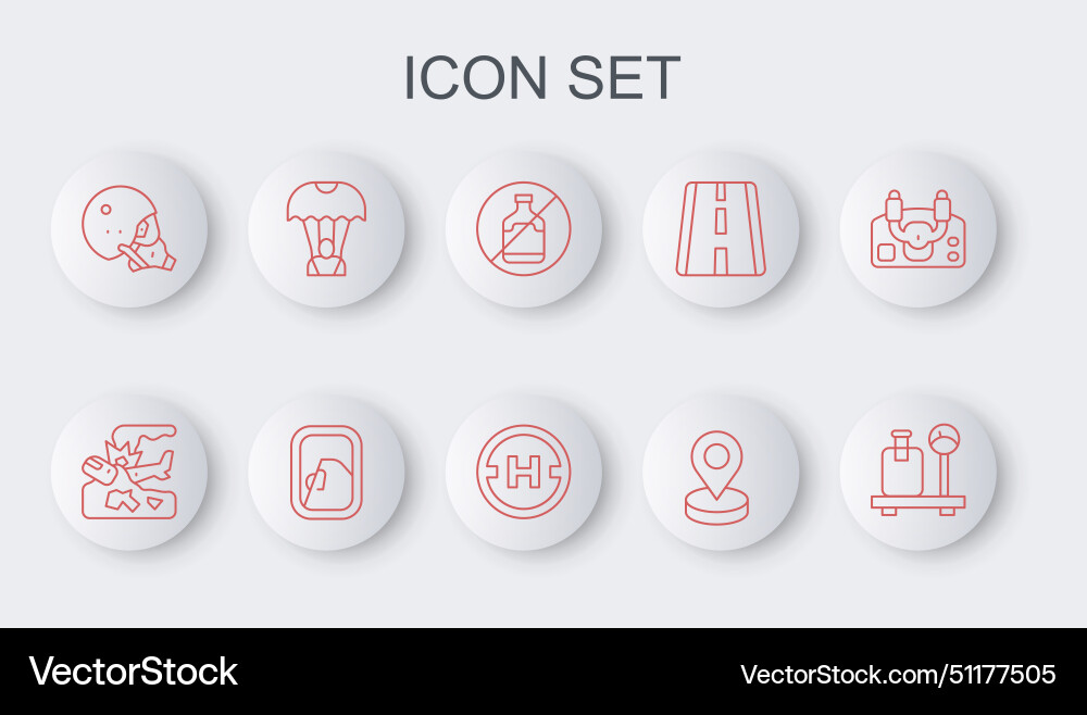 Set line scale with suitcase plane crash Set line scale with suitcase plane crash vector image
