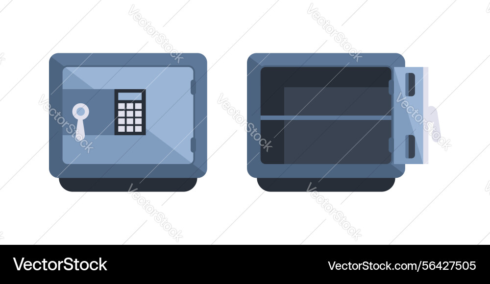 Steel safe box closed and open showing empty space Steel safe box closed and open showing empty space vector image