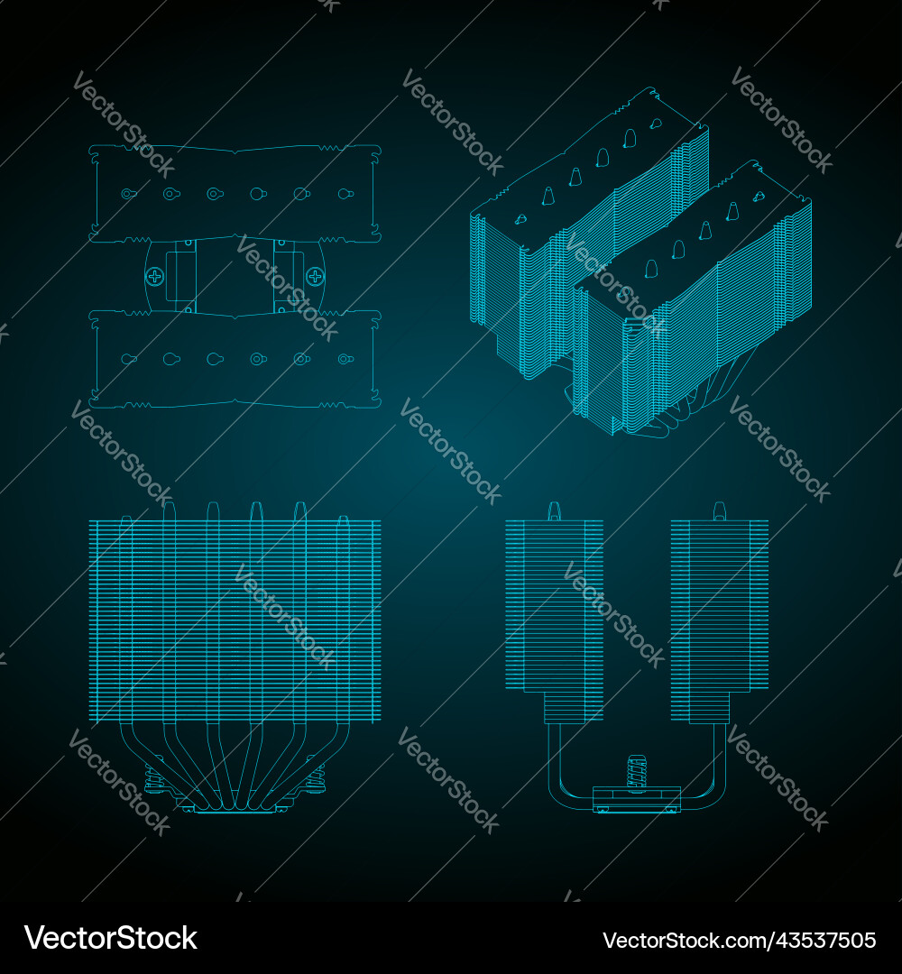 Tower type cpu cooler blueprints Tower type cpu cooler blueprints vector image