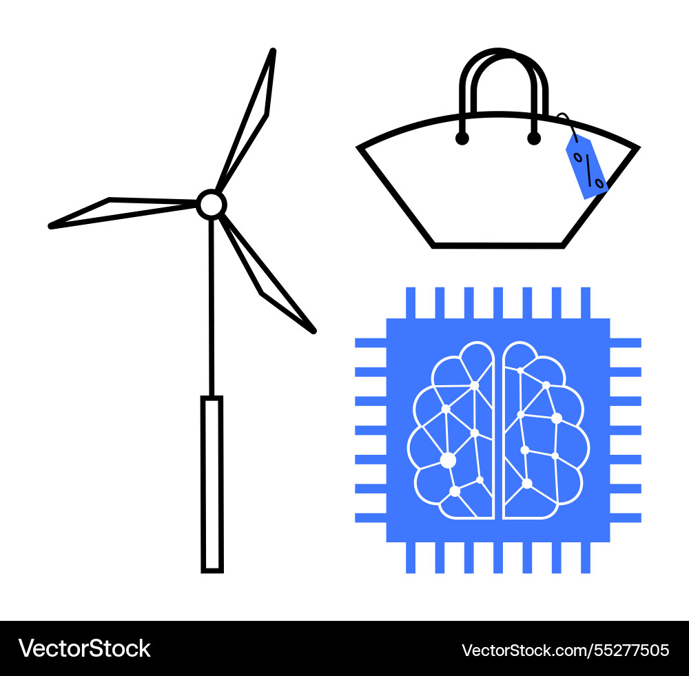 Windturbine Einkaufstasche mit Tag und Gehirn Windturbine Einkaufstasche mit Tag und Gehirn vektorbild