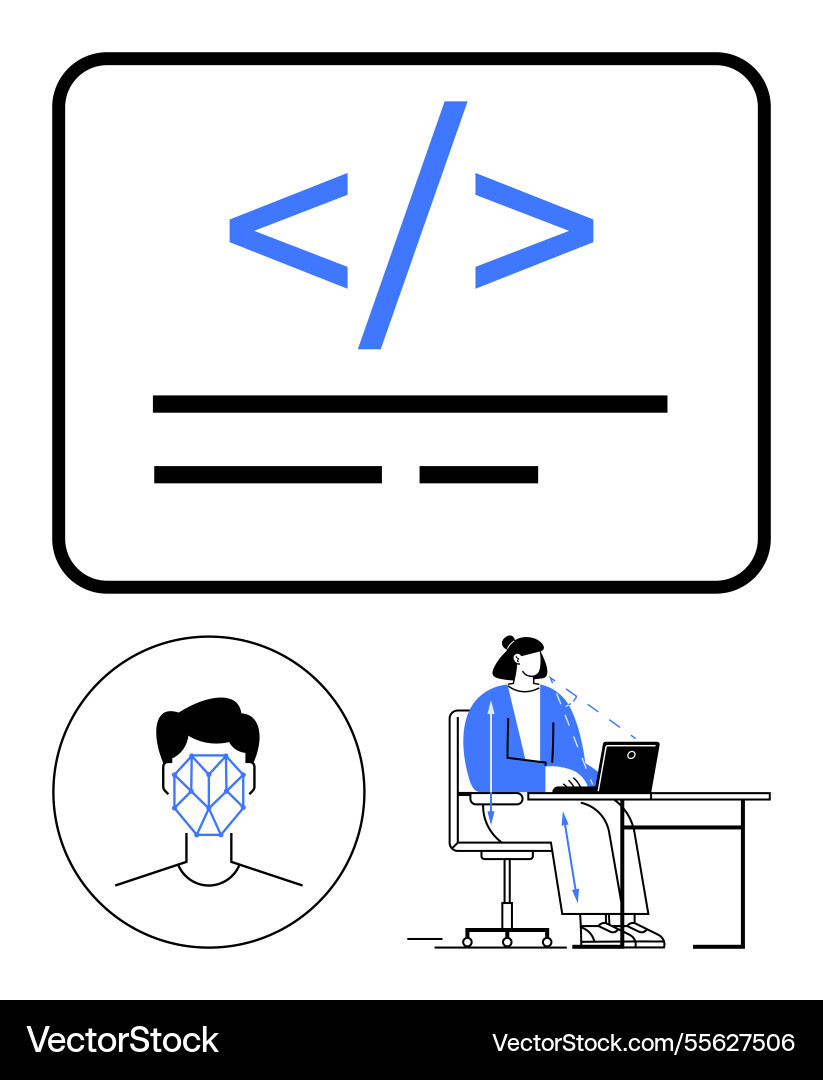 Developer working on code with face recognition Developer working on code with face recognition vector image