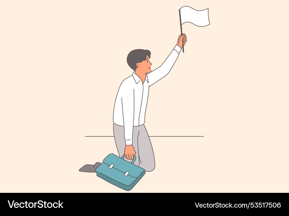 Failed businessman raises white flag to surrender Failed businessman raises white flag to surrender vector image