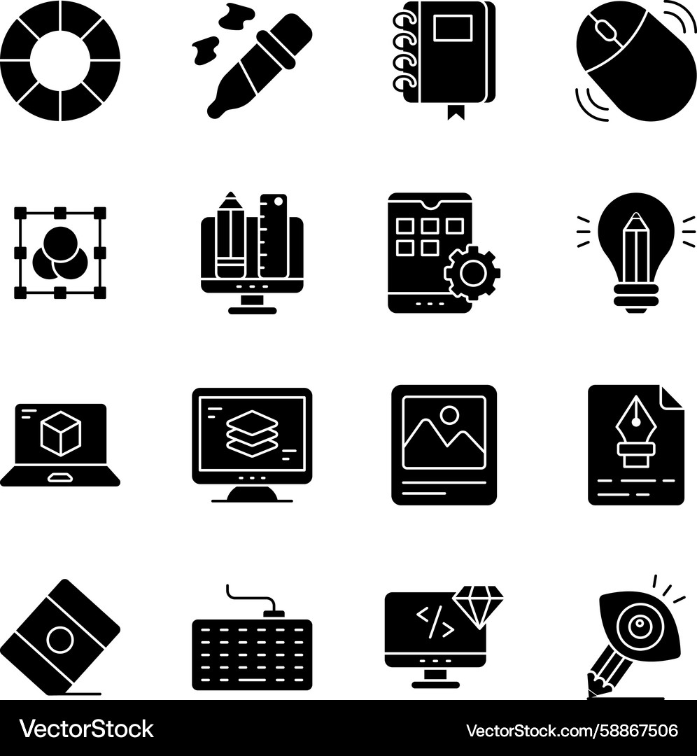Set von Design und Codierung von soliden Icons Set von Design und Codierung von soliden Icons Vektorbild
