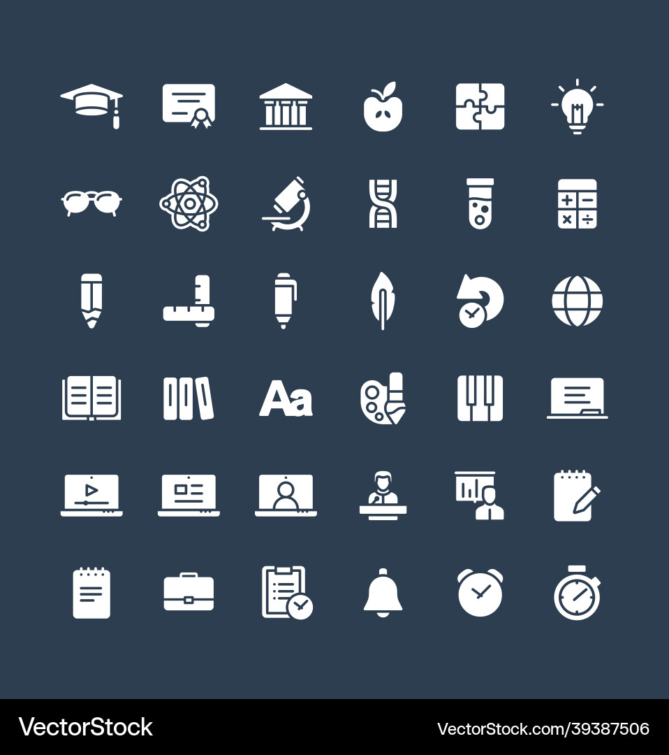 Solid icons set with education online Solid icons set with education online vector image