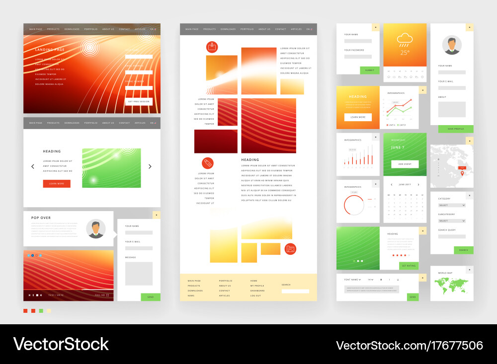 Website template design with interface elements vector image