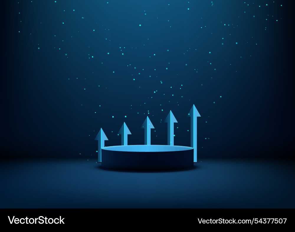 3d glowing blue pedestal with upward arrows Vector Image