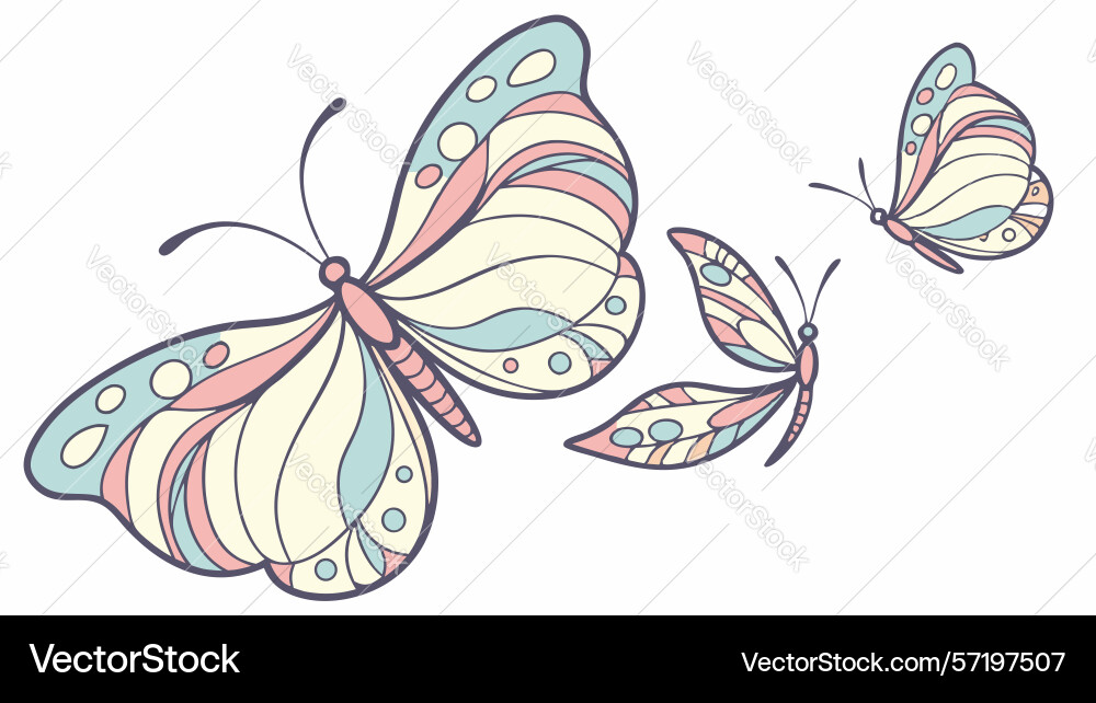 Butterflies in flight with subtle flowing lines Vector Image