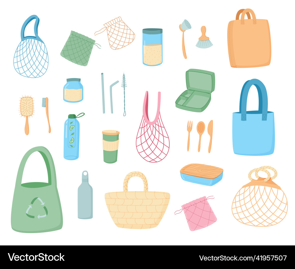 Reusable products cartoon zero waste package Reusable products cartoon zero waste package vector image