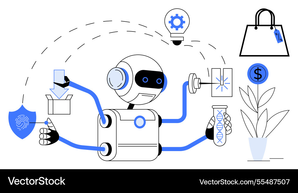Robotic automation in various industries including Robotic automation in various industries including vector image