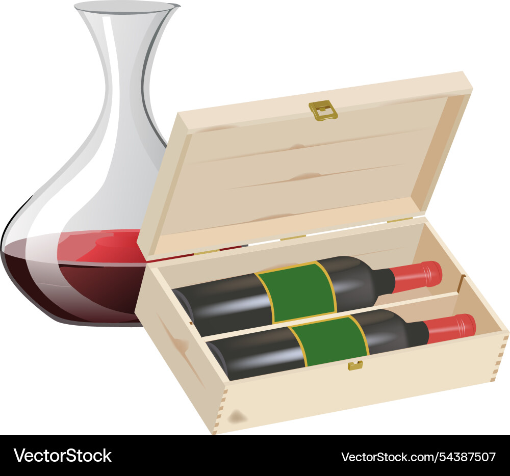 Wine decanter and two bottles of red Vector Image