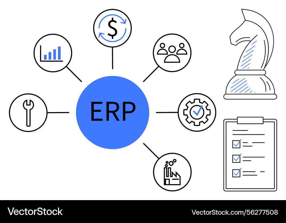 Erp system elements visualized with nodes Erp system elements visualized with nodes vector image