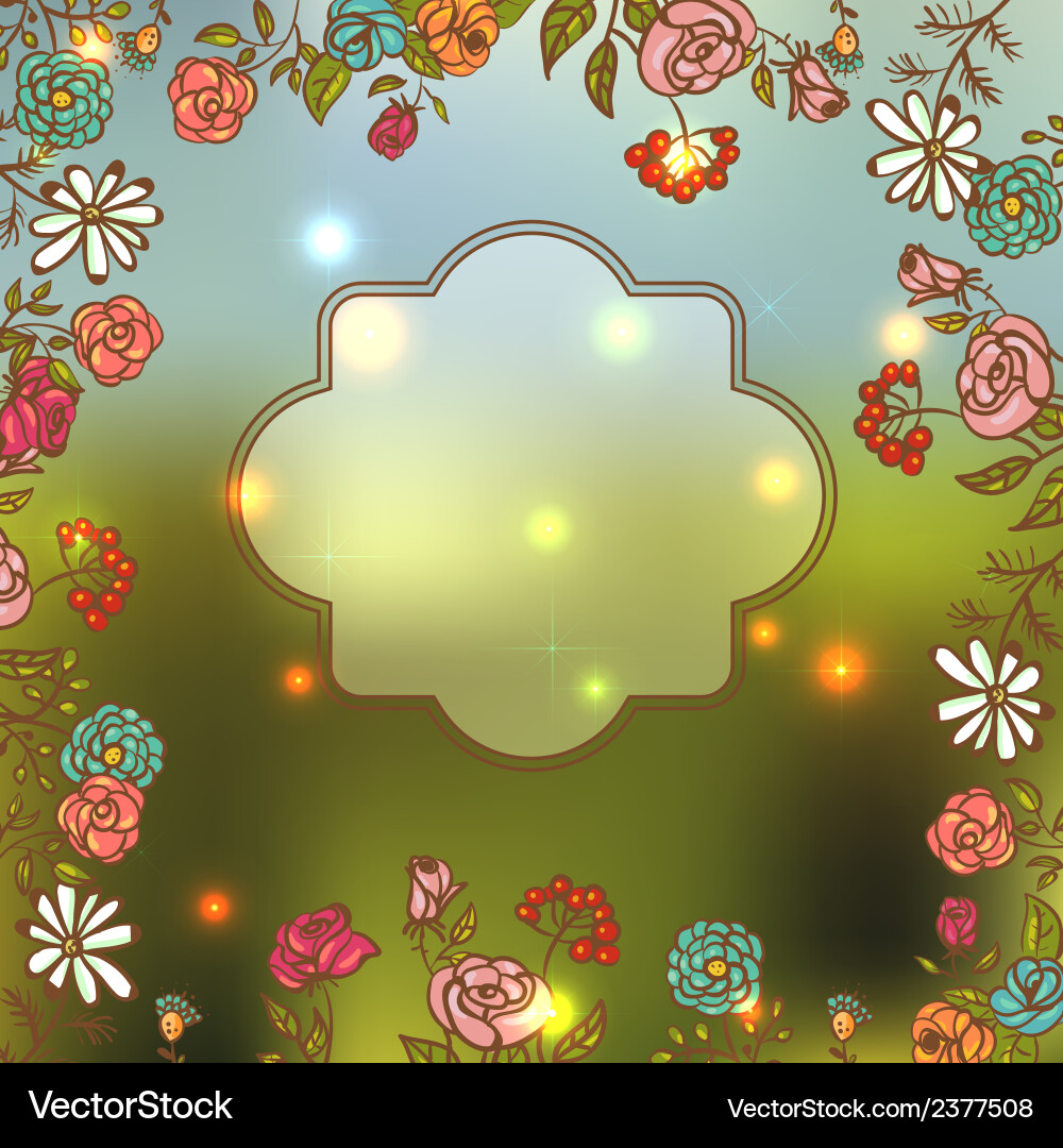 Flower invitation card floral frame with ribbon Vector Image