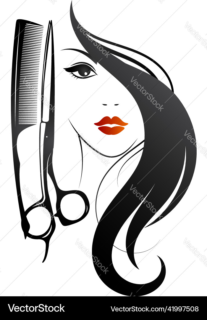 Scissors comb and face of a girl with curls vector image