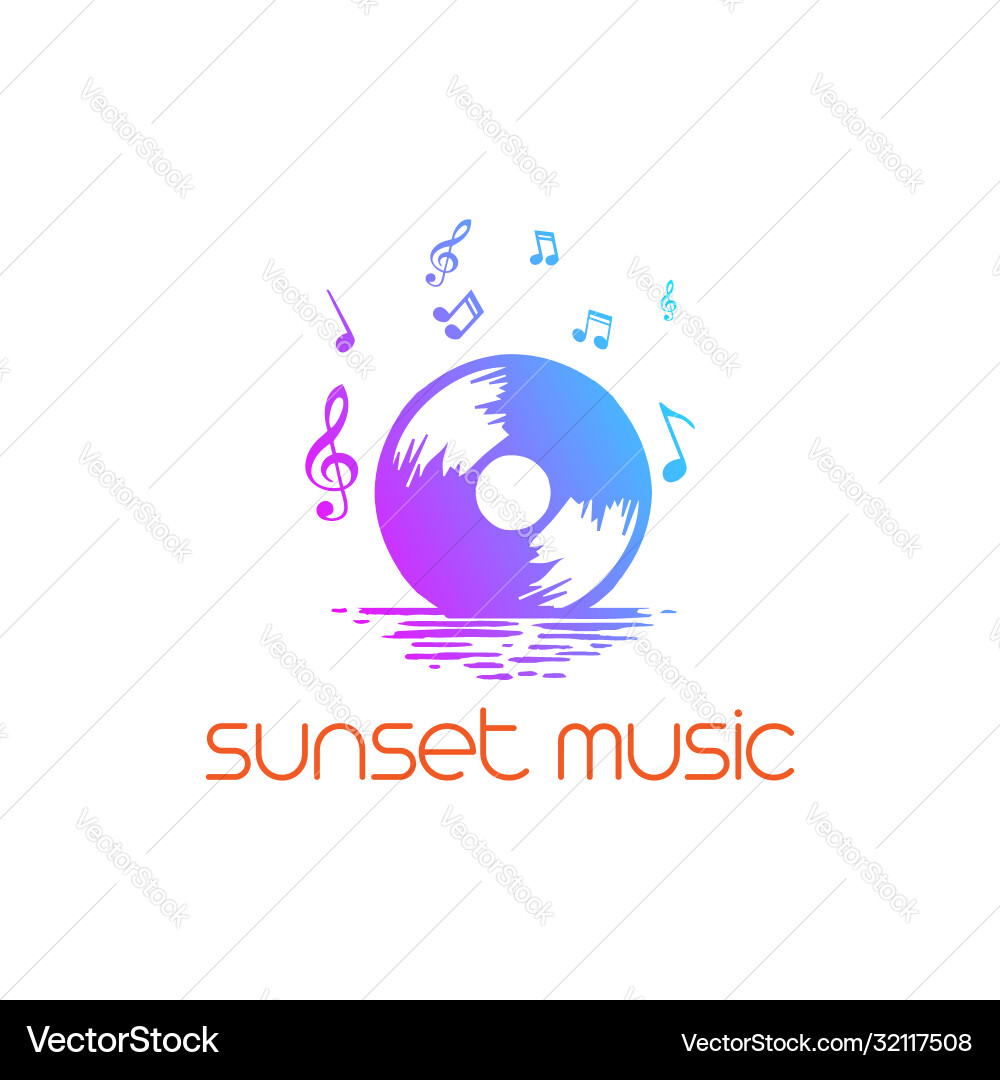 Sunset sunrise disc cd dj music logo design Sunset sunrise disc cd dj music logo design vector image