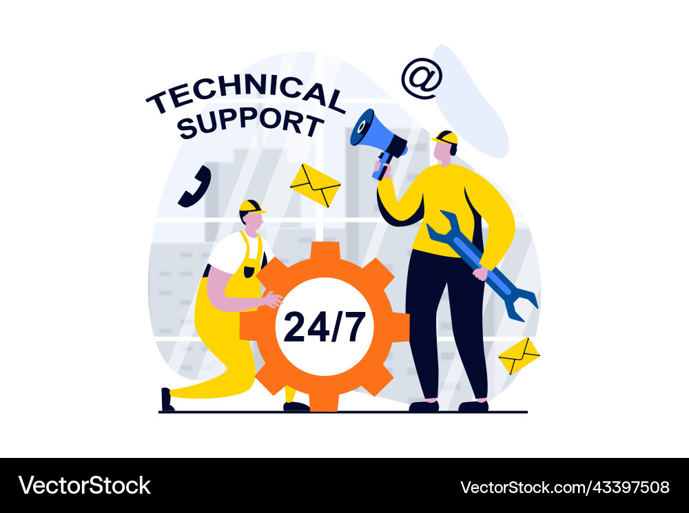 Technisches Support-Konzept mit Menschenszene Technisches Support-Konzept mit Menschenszene vektorbild