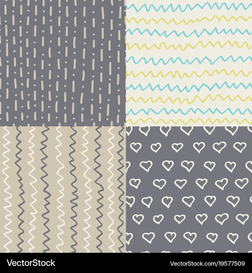 Abstract handdrawn seamless patterns set simple Vector Image