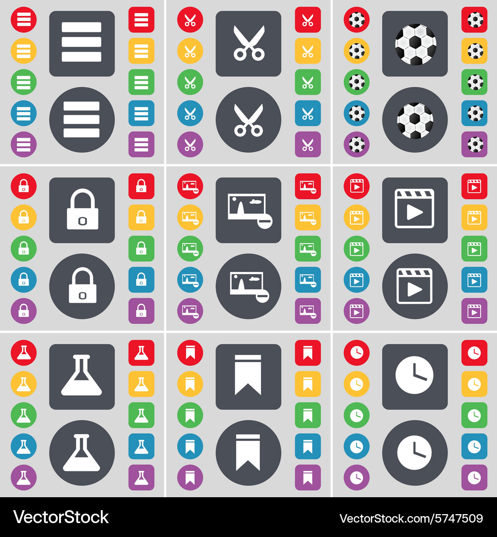 Apps scissors ball lock picture media player flask Vector Image