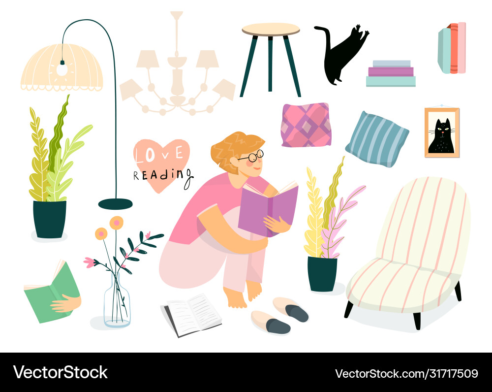 Cozy and quiet home room objects isolated clipart Cozy and quiet home room objects isolated clipart vector image