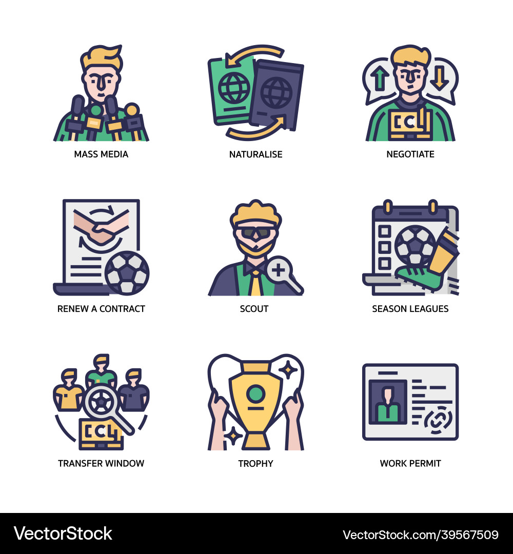 Football transfers icons set Vector Image