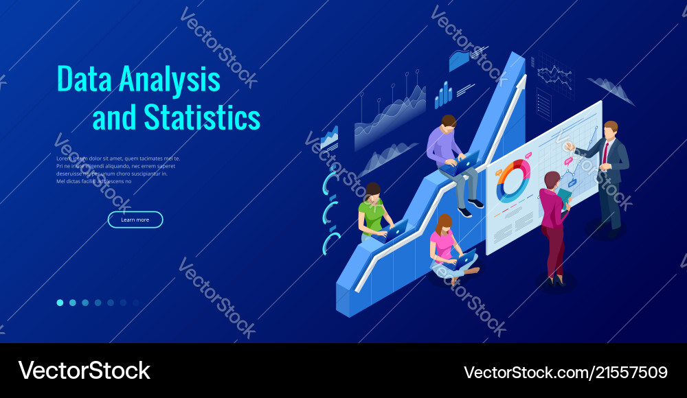 Isometric web banner data analysis and statistics Isometric web banner data analysis and statistics vector image