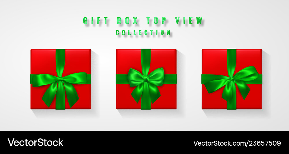 Set rote Geschenkbox mit grünem Bogen und Band oben Set rote Geschenkbox mit grünem Bogen und Band oben vektorbild