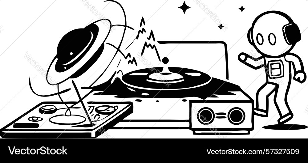Small person operating a large record player vector image