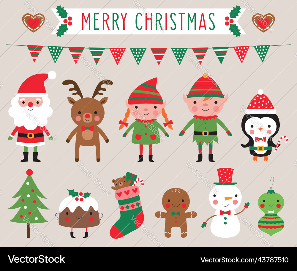 Cute Christmas Cartoon Animals Vector Image