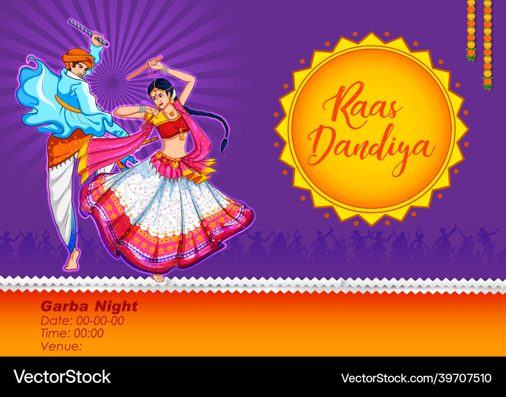 Dandiya in disco garba night banner poster Dandiya in disco garba night banner poster vector image