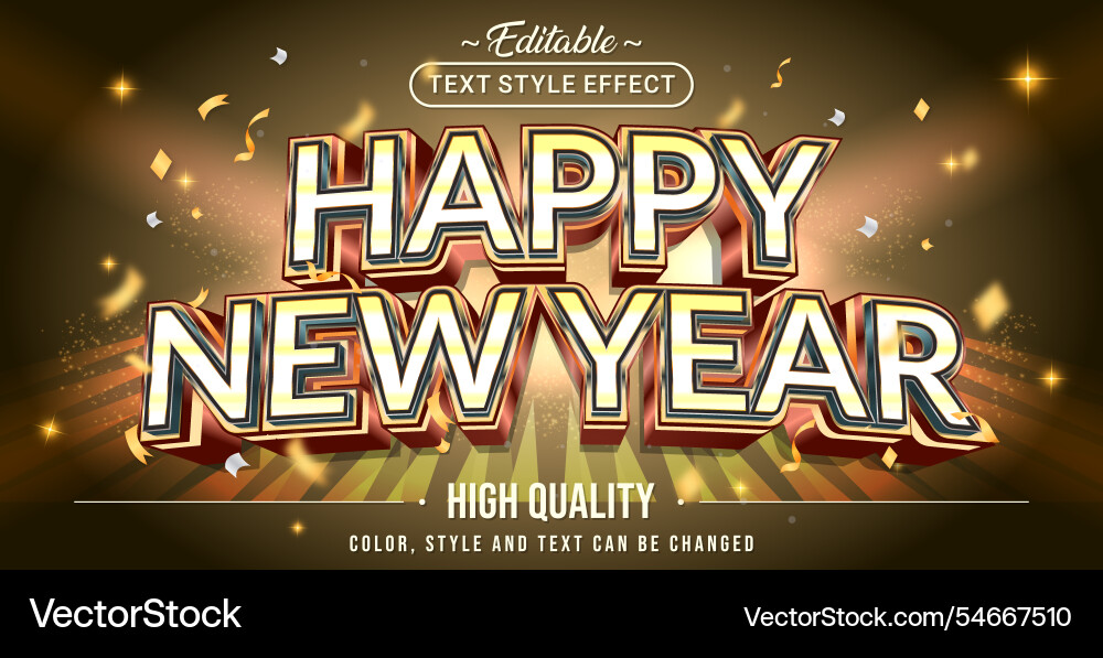 Editable text style effect - happy new year vector image