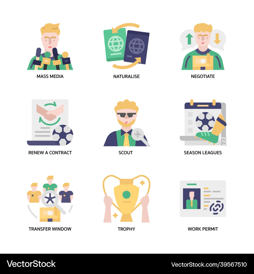 Football transfers icons set Vector Image