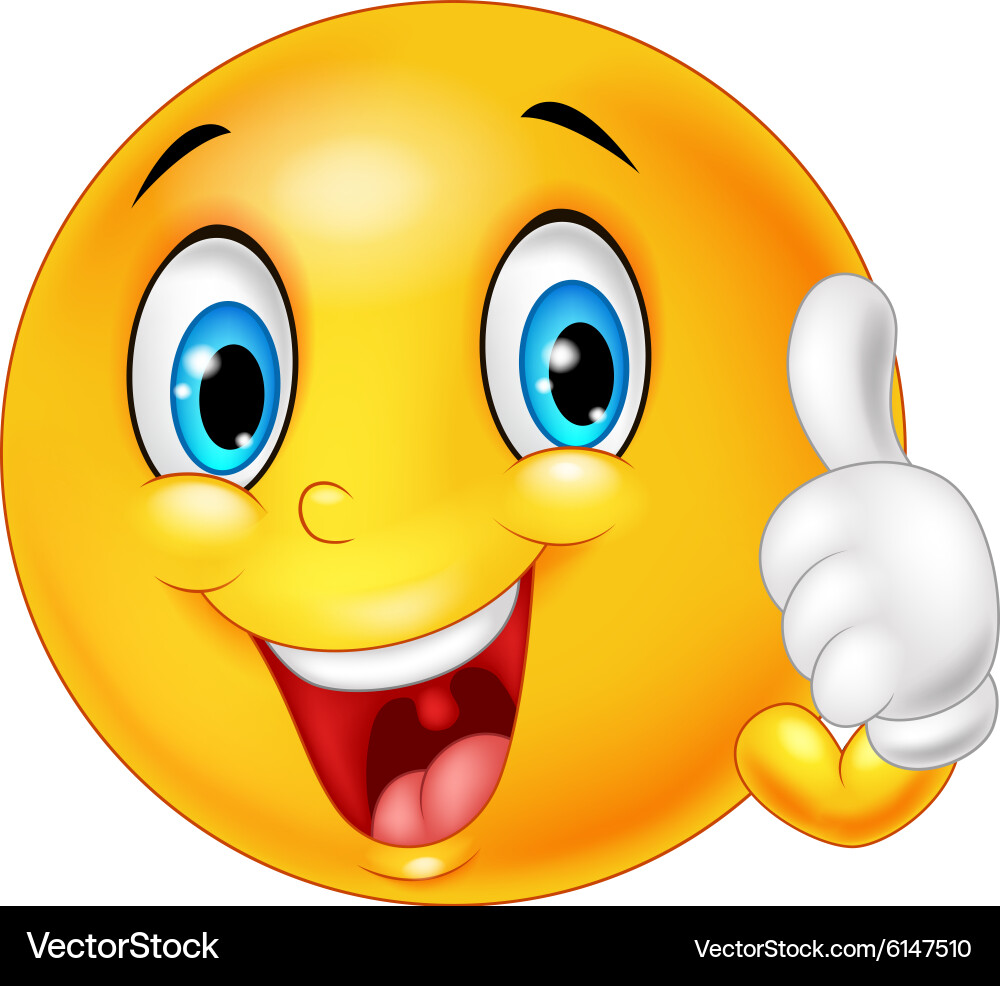 Happy emoticon giving thumb up vector image