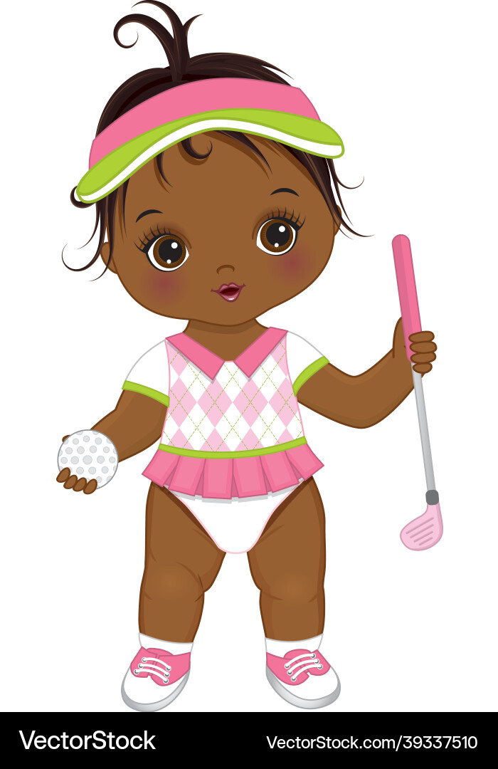 Süße african american baby Mädchen spielen Golf Süße african american baby Mädchen spielen Golf vektorbild