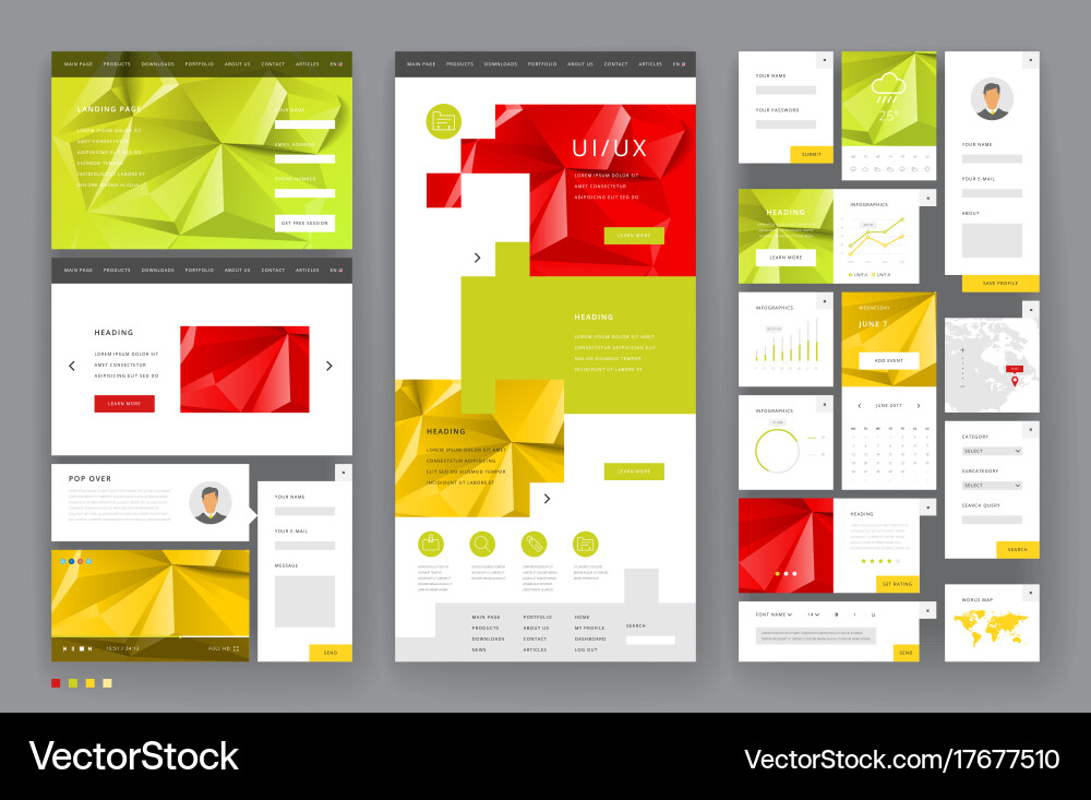 Website template design with interface elements vector image