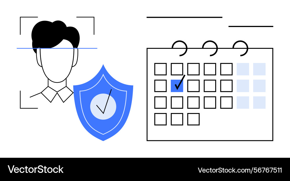 Facial recognition and data security with calendar Facial recognition and data security with calendar vector image