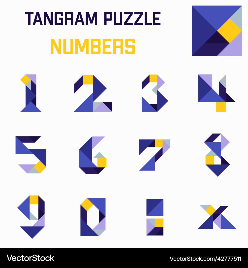 Tangram puzzle game schemas with different numbers Vector Image