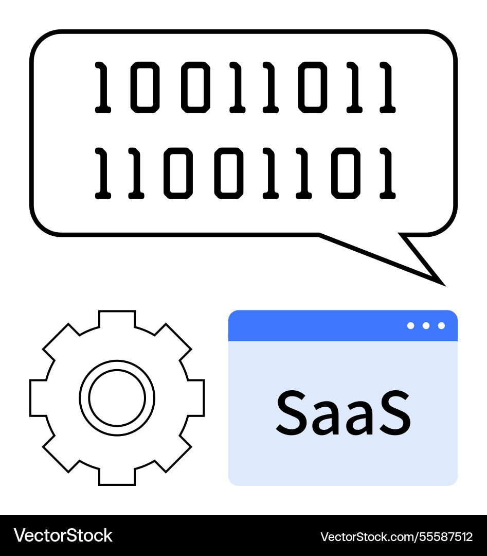 Binary code in speech bubble above gear and saas Binary code in speech bubble above gear and saas vector image