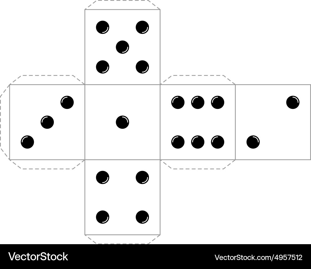 A set of six variants of dice paper template cut out, fold and glue Векторный об