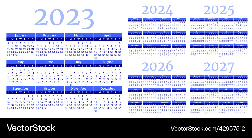 Set of blue monthly calendar templates for 2023 vector image