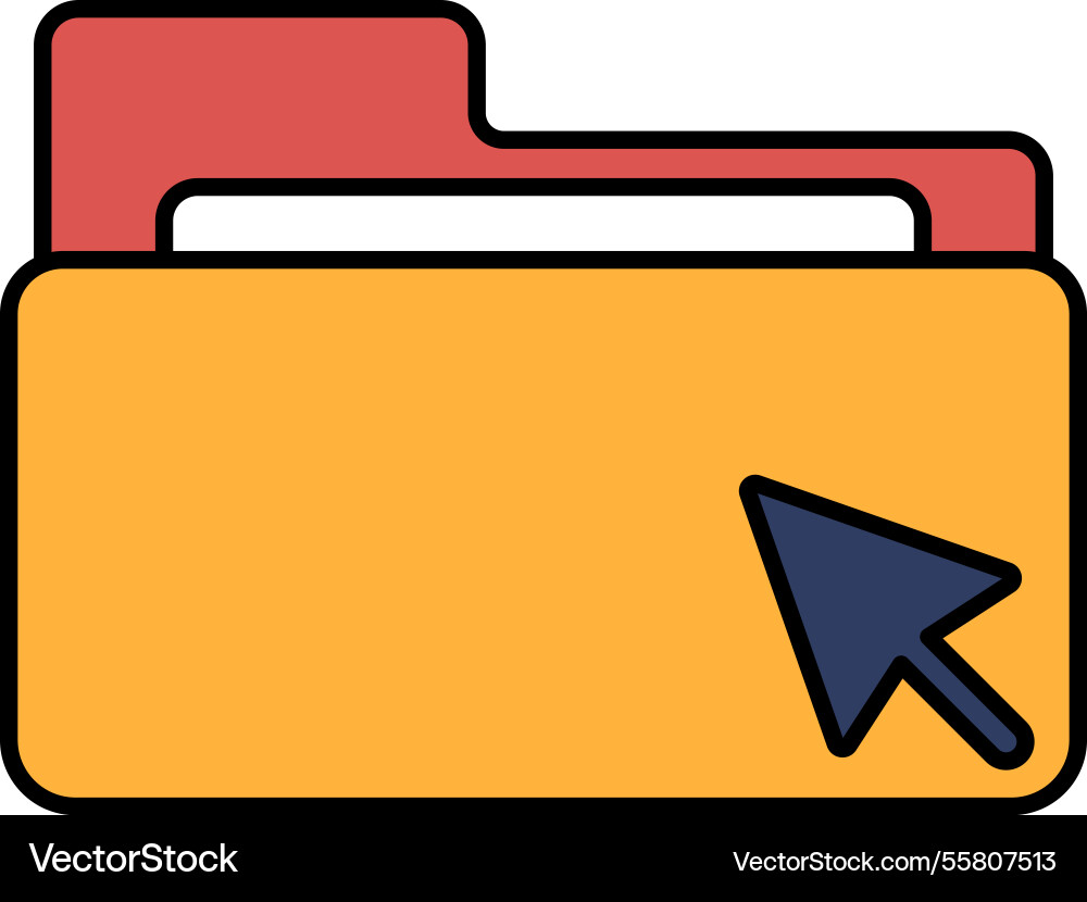 A yellow folder with red tab and blue arrow Vector Image