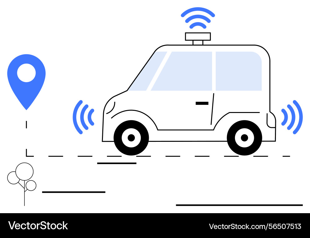 Autonomous vehicle navigating with gps tracking Autonomous vehicle navigating with gps tracking vector image